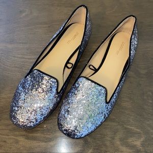 Zara Silver Glitter Loafers Size 39/8
